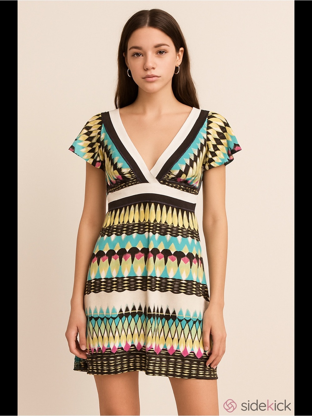 Geometric Print Multi Color Womens Dress M 90s Stretch Y2K Hippie Indie Retro